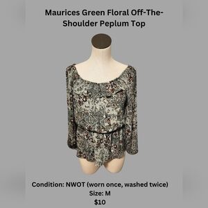 Maurices Green Floral Off-The-Shoulder Peplum Top